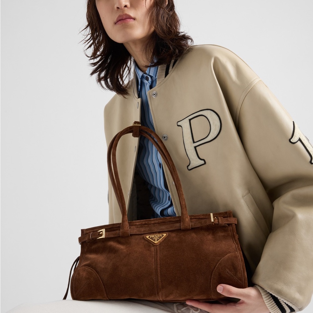 —SOLD—Prada Bonnie medium suede handbag (Cocoa Brown)